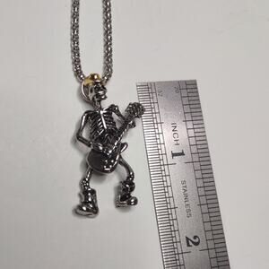 Stainless Necklace Dancing Skeleton Guitar Player Gold Hat Birthday Valentines